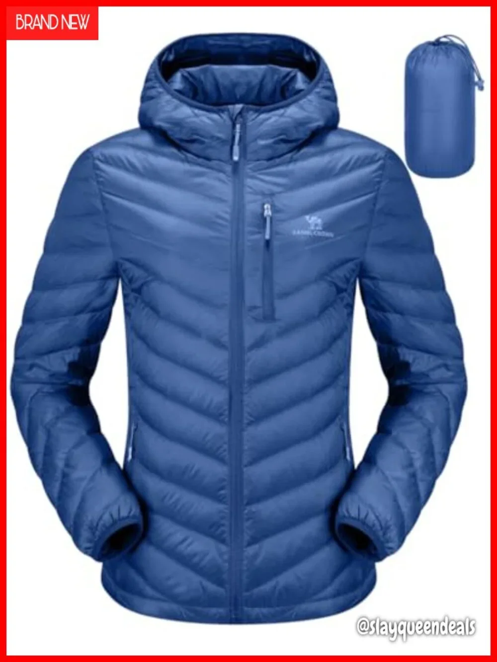 Women's Lightweight Packable Down Puffer Coat with Hood and Chest Pocket